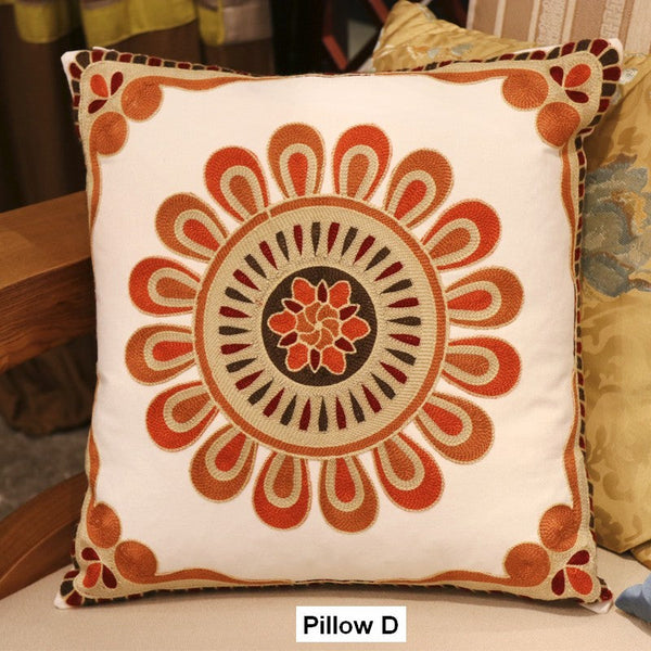 Decorative Throw Pillows for Couch, Embroider Flower Cotton Pillow Covers, Cotton Flower Decorative Pillows, Farmhouse Decorative Sofa Pillows-Silvia Home Craft