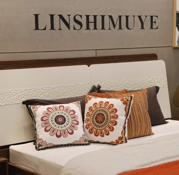 Decorative Throw Pillows for Couch, Embroider Flower Cotton Pillow Covers, Cotton Flower Decorative Pillows, Farmhouse Decorative Sofa Pillows-Silvia Home Craft