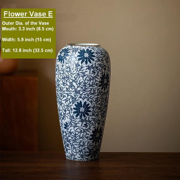 Centerpiece on Dining Table, Large Blue Flower Vase on Table, Vintage Bouquet Flower Vases, Handmade Porcelain Flower Vases Urn, Water Holding Flower Vases-Silvia Home Craft