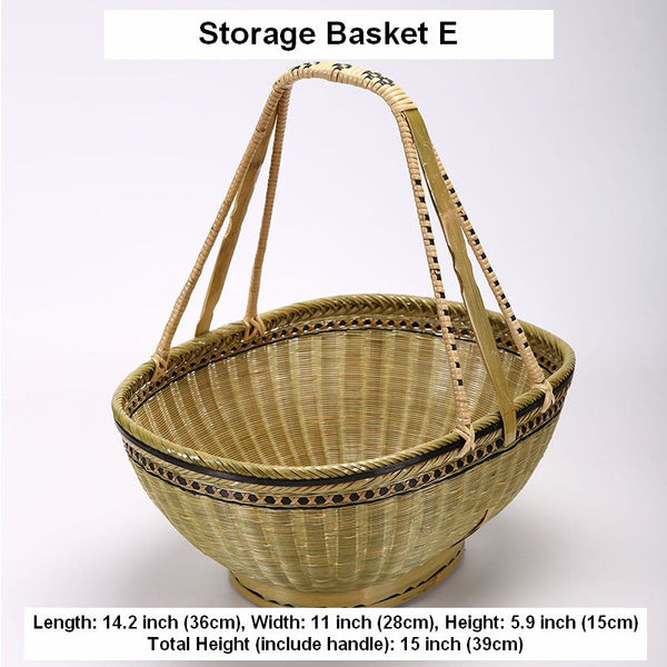 Natural Hand-woven Bamboo Basket, Extra Large Picnic Food Basket with Handle, Lovely Bamboo Baskets for Vegetable, Natural Fruit Basket Kitchen Storage Baskets-Silvia Home Craft