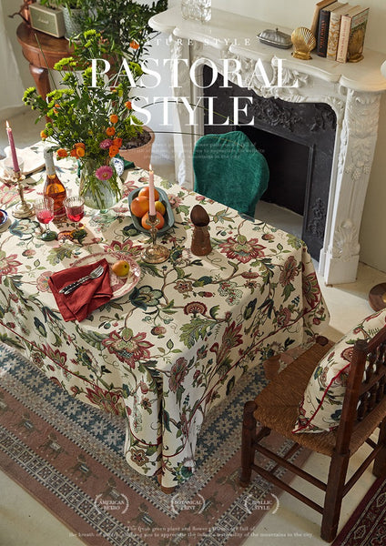 Spring Flower Table Cover for Kitchen, Large Modern Rectangular Tablecloth Ideas for Dining Room Table, Rustic Garden Floral Tablecloth for Round Table-Silvia Home Craft