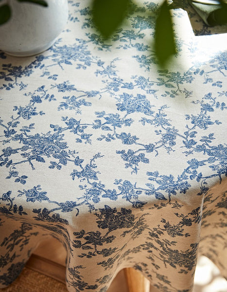 Vintage Rectangle Tablecloth for Dining Room Table, French Flower Pattern Tablecloth for Round Table, Rustic Farmhouse Table Cover for Kitchen-Silvia Home Craft