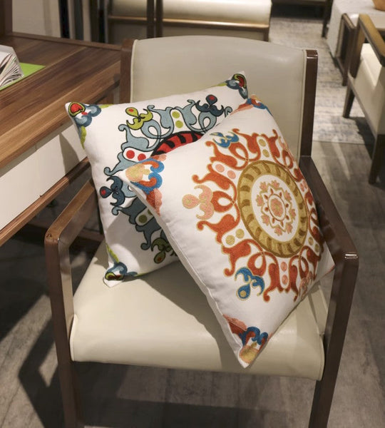Decorative Throw Pillows for Couch, Embroider Flower Cotton Pillow Covers, Cotton Flower Decorative Pillows, Farmhouse Decorative Sofa Pillows-Silvia Home Craft
