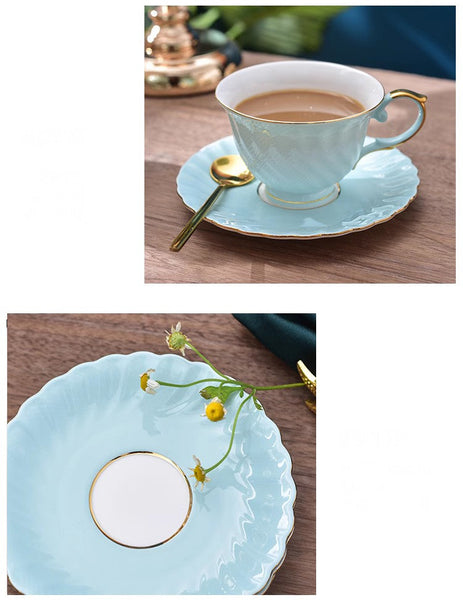 Elegant British Tea Cup and Saucer in Gift Box, Blue Bone China Porcelain Tea Cup Set, Unique British Ceramic Coffee Cups for Afternoon Tea-Silvia Home Craft