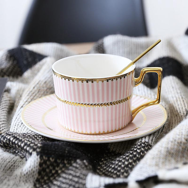 British Tea Cups, Coffee Cups with Gold Trim and Gift Box, Elegant Porcelain Coffee Cups, Tea Cups and Saucers-Silvia Home Craft