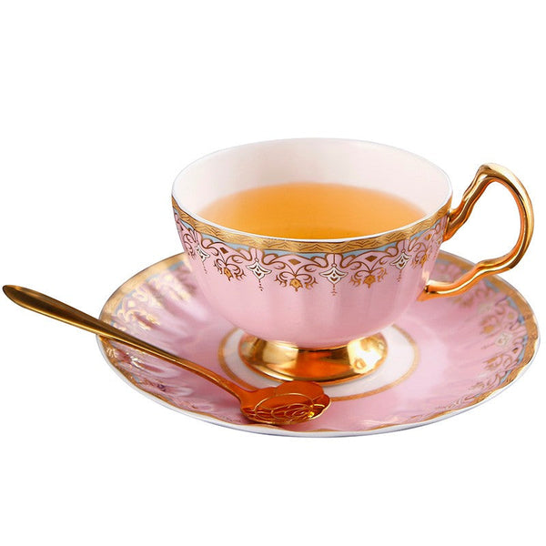 Unique British Tea Cup and Saucer in Gift Box, Pink Blue White Bone China Porcelain Tea Cup Set, Elegant British Ceramic Coffee Cups for Afternoon Tea-Silvia Home Craft