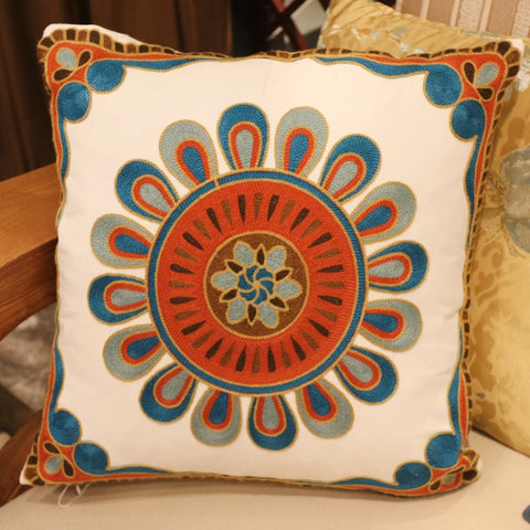 Decorative Throw Pillows for Couch, Embroider Flower Cotton Pillow Covers, Cotton Flower Decorative Pillows, Farmhouse Decorative Sofa Pillows-Silvia Home Craft