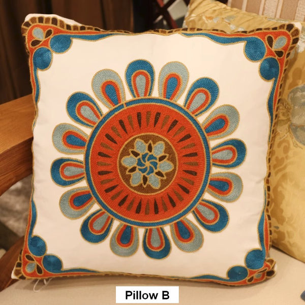 Decorative Throw Pillows for Couch, Embroider Flower Cotton Pillow Covers, Cotton Flower Decorative Pillows, Farmhouse Decorative Sofa Pillows-Silvia Home Craft