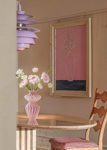 Modern Vases for Living Room, Mid Century Pink Vases for Flowers, Handmade Contemporary Glass Vases, Unique Decorative Glass Vase, Centerpiece Vases on Table-Silvia Home Craft