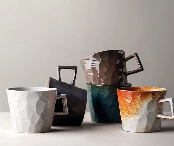 Creative Brown White Black Blue Ceramic Coffee Mugs, Modern Handmade Pottery Coffee Cup, Large Unique Tea Cup, Large Capacity Coffee Cups-Silvia Home Craft