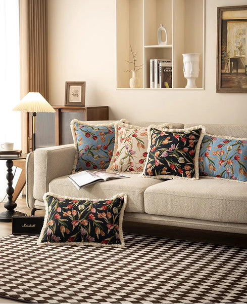 Decorative Sofa Pillows for Couch, Tulip Flower Pillow Covers, Large Flower Decorative Pillows for Bedroom, Farmhouse Decorative Pillows-Silvia Home Craft