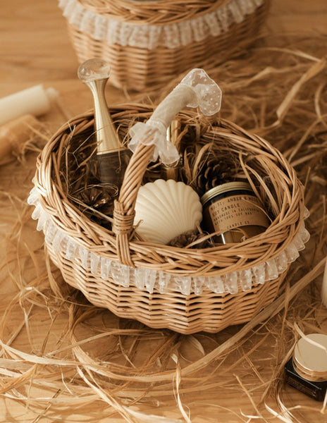 Storage Basket for Kitchen, Picnic Storage Basket with Handle, Hand-woven Wicker Storage Basket, Natural Fruit Basket, Willow Weaving Baskets for Shelves-Silvia Home Craft