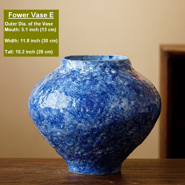 Modern Pottery Flower Vases, Handmade Water Holding Flower Vases, Centerpiece on Dining Table, Blue Pottery Bud Vases, Large Flower Vases on Table-Silvia Home Craft