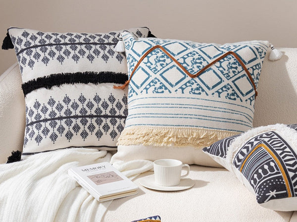 Decorative Square Pillow Covers, Bohemian Decorative Sofa Pillows for Bedroom, Geometric Pattern Decorative Pillow for Couch-Silvia Home Craft