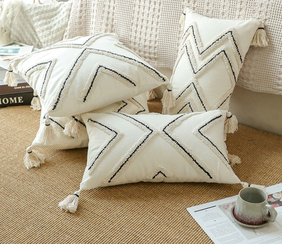 Beige Geometric Square Modern Throw Pillows, Neutral Abstract Decorative Cushion Covers, Soft Velvet Texture for Living Room Sofa