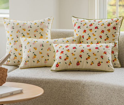 Embroider Flower Cotton Pillow Covers, Spring Flower Decorative Pillows for Dining Room, Decorative Pillows for Sofa, Farmhouse Decorative Pillows for Couch