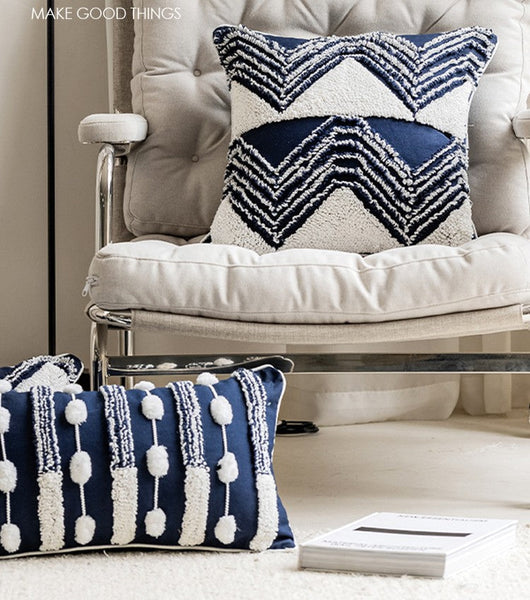 Blue Square Modern Decorative Pillows for Couch, Contemporary Modern Sofa Pillows, Modern Decorative Pillows for Bedroom, Decorative Pillow Covers-Silvia Home Craft