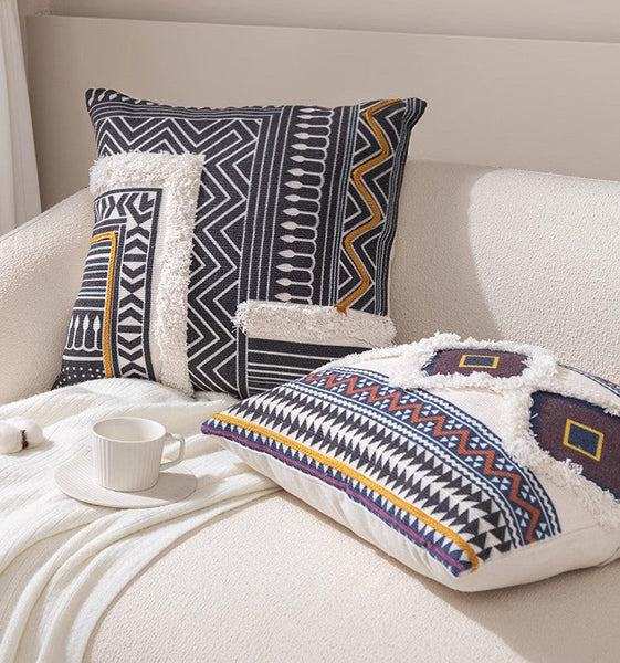 Decorative Square Pillow Covers, Bohemian Decorative Sofa Pillows for Bedroom, Geometric Pattern Decorative Pillow for Couch-Silvia Home Craft