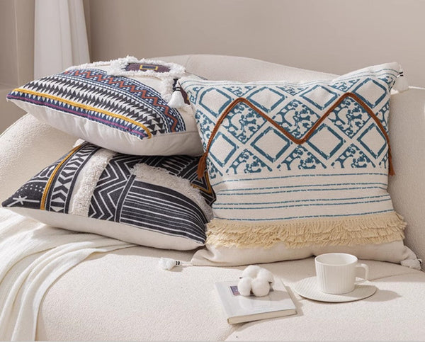 Decorative Square Pillow Covers, Bohemian Decorative Sofa Pillows for Bedroom, Geometric Pattern Decorative Pillow for Couch-Silvia Home Craft