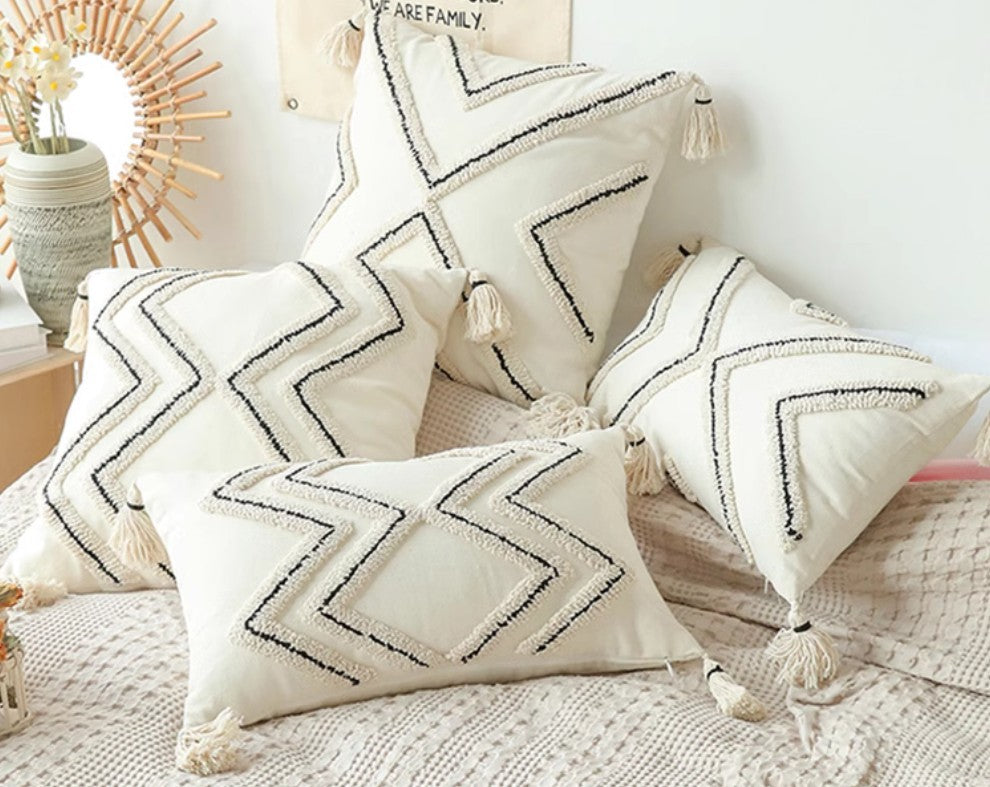 Beige Geometric Square Modern Throw Pillows, Neutral Tones Minimalist Decor, Contemporary Couch Accent Pillow