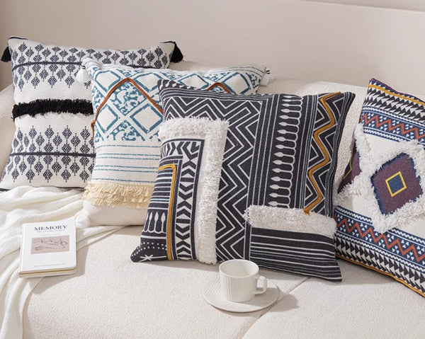 Decorative Square Pillow Covers, Bohemian Decorative Sofa Pillows for Bedroom, Geometric Pattern Decorative Pillow for Couch-Silvia Home Craft