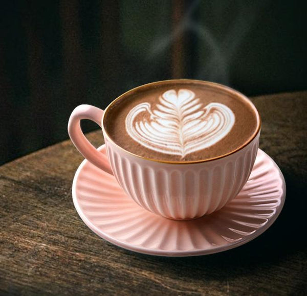 Pink Pottery Coffee Cups, Cappuccino Coffee Mug, Latte Coffee Cup, White Tea Cup, Ceramic Coffee Cup, Coffee Cup and Saucer Set-Silvia Home Craft