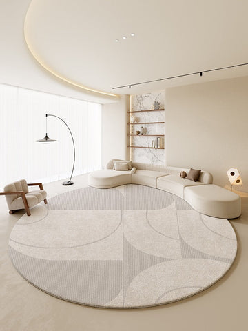 Geometric Modern Rug Ideas for Living Room, Bedroom Modern Round Rugs,Contemporary Round Rugs, Circular Gray Rugs under Dining Room Table-Silvia Home Craft
