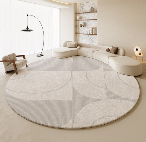 Contemporary Round Rugs, Circular Gray Rugs under Dining Room Table, Geometric Modern Rug Ideas for Living Room, Bedroom Modern Round Rugs-Silvia Home Craft