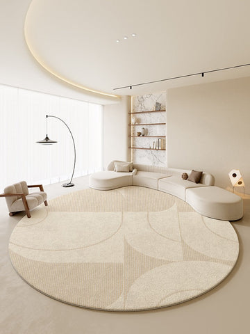 Modern Rugs under Coffee Table, Abstract Modern Round Rugs for Bedroom, Geometric Circular Rugs for Dining Room, Cream Color Contemporary Modern Rugs-Silvia Home Craft