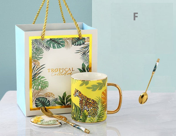Ceramic Mugs for Office, Large Capacity Jungle Animal Porcelain Mugs, Creative Porcelain Cups, Unique Ceramic Mugs in Gift Box-Silvia Home Craft