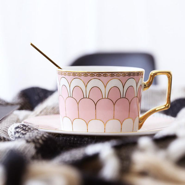 British Tea Cups, Elegant Porcelain Coffee Cups, Latte Coffee Cups with Gold Trim and Gift Box, Tea Cups and Saucers-Silvia Home Craft