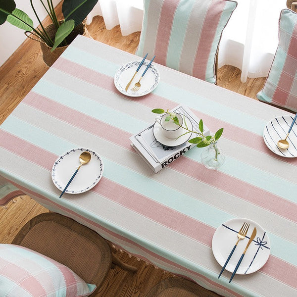 Pink Stripe Cotton and Linen Tablecloths, Rectangular Tablecloth for Oval Table, Rectangular Table Covers for Coffee Table, Modern Table Cloths for Dining Room-Silvia Home Craft