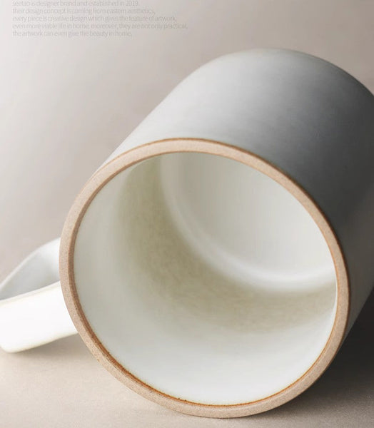 Modern Handmade Pottery Coffee Cup, Large Capacity Coffee Mugs, Unique Tea Cup, Creative White Black Ceramic Coffee Mugs-Silvia Home Craft