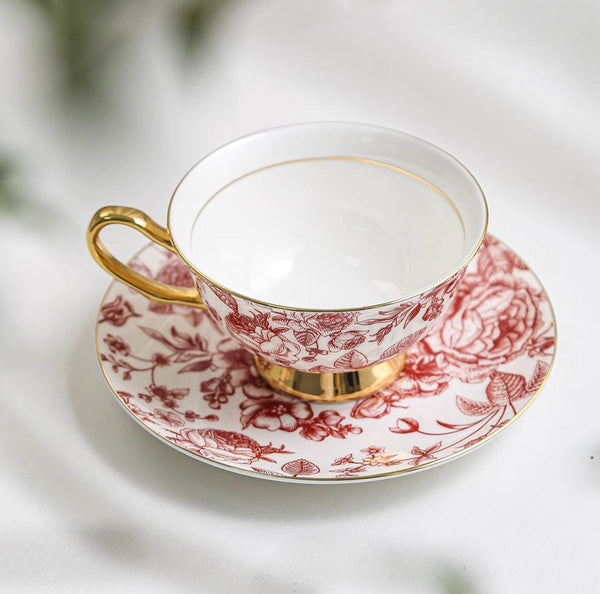 Creative Porcelain Tea Cup Saucer Set, Beautiful British Tea Cups, Elegant Flower Ceramic Cups, Unique Royal Coffee Cup and Saucer-Silvia Home Craft