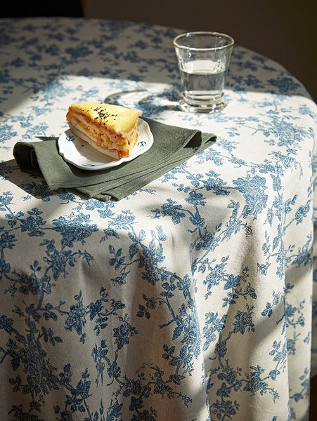 Vintage Rectangle Tablecloth for Dining Room Table, French Flower Pattern Tablecloth for Round Table, Rustic Farmhouse Table Cover for Kitchen-Silvia Home Craft