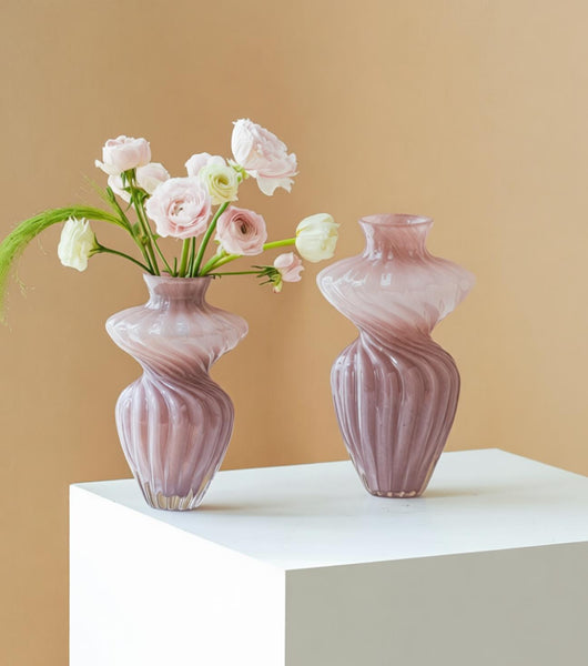 Mid Century Pink Vases for Flowers, Modern Vases for Living Room, Handmade Contemporary Glass Vases, Unique Decorative Glass Vase, Centerpiece Vases on Table-Silvia Home Craft