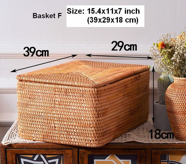 Large Storage Basket for Living Room, Storage Basket for Clothes, Woven Rattan Storage Baskets, Rectangular Storage Basket, Storage Basket with Lid-Silvia Home Craft