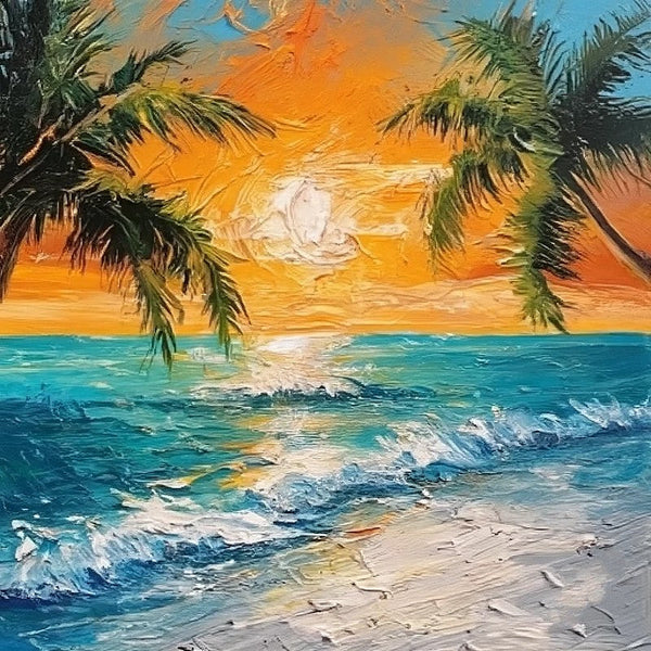Florida Seashore Beach Painting, Original Small Landscape Paintings, Heavy Texture Canvas Art, Small Palette Knife Oil Paintings, Easy Landscape Painting Ideas, Simple Small Canvas Paintings-Silvia Home Craft