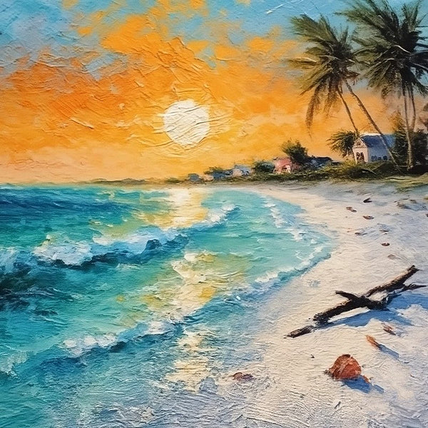 Original Small Landscape Paintings, Florida Seashore Beach Palm Tree Painting, Heavy Texture Canvas Art, Small Palette Knife Oil Paintings, Easy Landscape Painting Ideas, Simple Small Canvas Paintings-Silvia Home Craft
