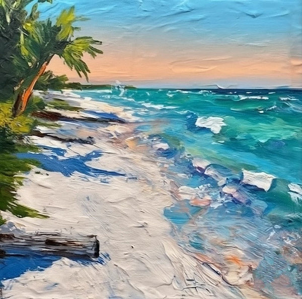 Small Palette Knife Oil Paintings, Easy Landscape Painting Ideas, Simple Small Canvas Paintings, Original Small Landscape Paintings, Florida Seashore Beach Painting, Heavy Texture Canvas Art-Silvia Home Craft