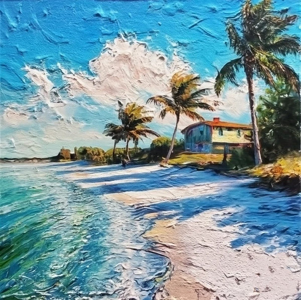 Original Small Landscape Paintings, Heavy Small Palette Knife Oil Paintings, Florida Seashore Beach Painting, Heavy Texture Canvas Art, Easy Landscape Painting Ideas, Simple Small Canvas Paintings-Silvia Home Craft