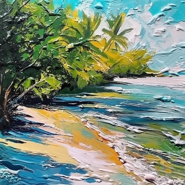 Original Small Landscape Paintings, Florida Seashore Beach Painting, Heavy Texture Canvas Art, Small Palette Knife Oil Paintings, Easy Landscape Painting Ideas, Simple Small Canvas Paintings-Silvia Home Craft