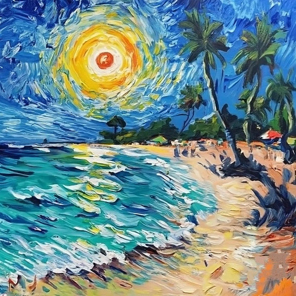 Small Palette Knife Oil Paintings, Original Small Landscape Paintings, Florida Seashore Beach Painting, Easy Landscape Painting Ideas, Simple Small Canvas Paintings, Heavy Texture Canvas Artwork-Silvia Home Craft