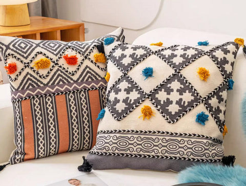 Geometric Modern Pillow Covers, Oriental Square Pillows for Bedroom, Bohemian Decorative Sofa Pillows, Decorative Throw Pillows for Couch-Silvia Home Craft