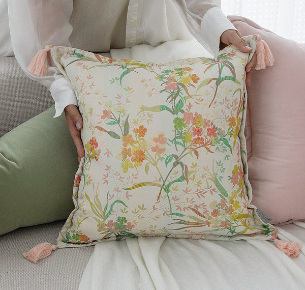 Embroidered Floral Bird Pattern Pillow Covers, Living Room Decorative Pillows, Modern Decorative Cushions, Decorative Pillows for Bed, Decorative Pillow Arrangement Ideas for Interior Design-Silvia Home Craft