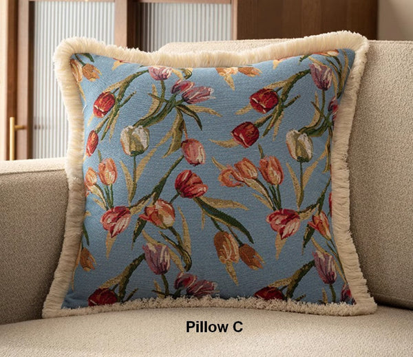 Decorative Sofa Pillows for Couch, Tulip Flower Pillow Covers, Large Flower Decorative Pillows for Bedroom, Farmhouse Decorative Pillows-Silvia Home Craft
