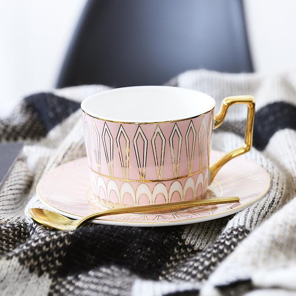 British Tea Cups, Elegant Porcelain Coffee Cups, Latte Coffee Cups with Gold Trim and Gift Box, Tea Cups and Saucers-Silvia Home Craft