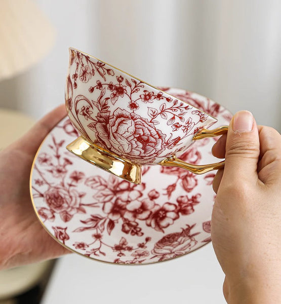 Creative Porcelain Tea Cup Saucer Set, Beautiful British Tea Cups, Elegant Flower Ceramic Cups, Unique Royal Coffee Cup and Saucer-Silvia Home Craft