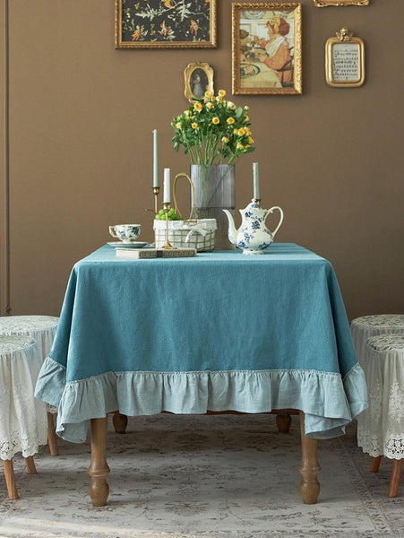 Blue Modern Table Cloth, Ramie Tablecloth for Home Decoration, Extra Large Rectangle Tablecloth for Dining Room Table, Square Tablecloth for Round Table-Silvia Home Craft