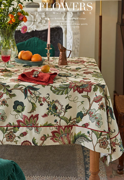 Spring Flower Table Cover for Kitchen, Large Modern Rectangular Tablecloth Ideas for Dining Room Table, Rustic Garden Floral Tablecloth for Round Table-Silvia Home Craft